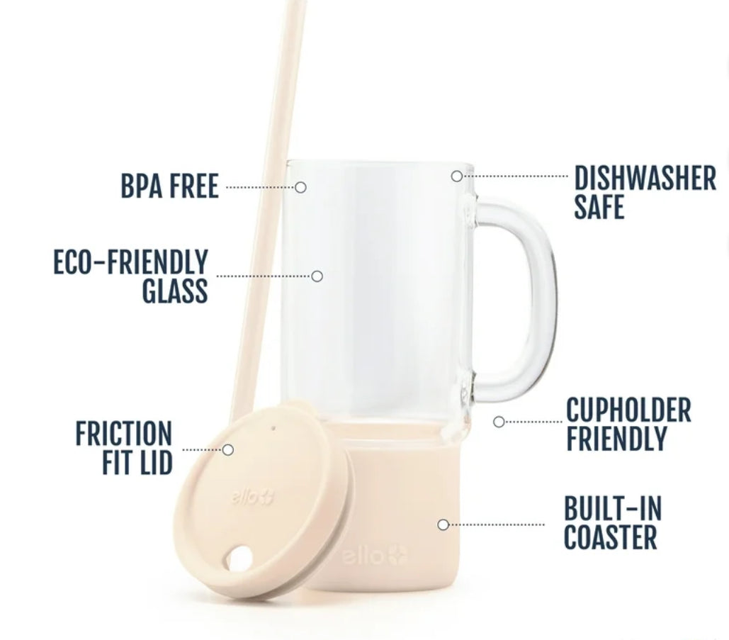 Ello Nova 18oz Glass Mug with Straw